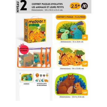 Coffrets Evolutifs - Niv.2 - Animaux & leurs petits - 3 puzzles