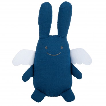 Ange Lapin Doudou Musical 24Cm - Coton Bio Bleu Denim