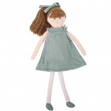 Doll with Celadon Green Bio Cotton dress 30C