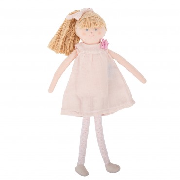 Doll with Pouder Pink Organic Cotton dress 30Cm