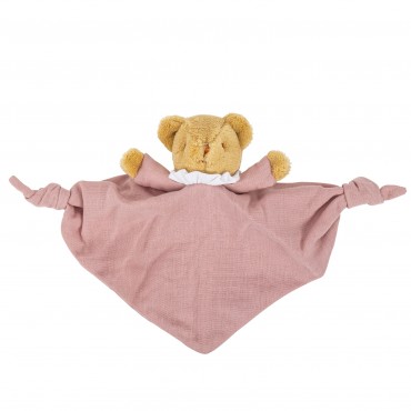 Bear Triangle Comforter with Rattle 20Cm - Old Pink Organic Coton