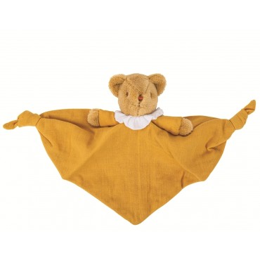 Bear Triangle Comforter with Rattle 20Cm - Curry Organic Coton