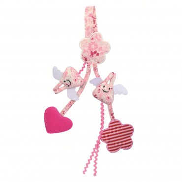 Pacifier Holder & Crib Rattle Toy Angel Bunny Pink Flowers 20Cm