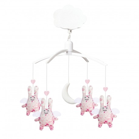 Musical Mobile Angel Bunny Pink Flowers