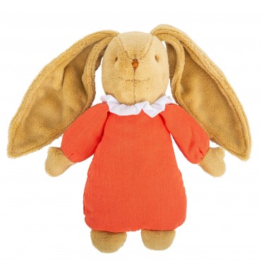 Musical Bunny Fluffy Comforter 25Cm - Orange Organic Coton