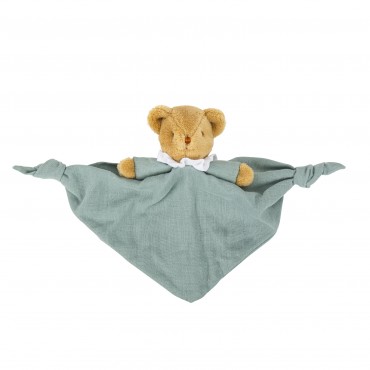 Ours Triangle Doudou avec Hochet 20Cm - Coton Bio Celadon