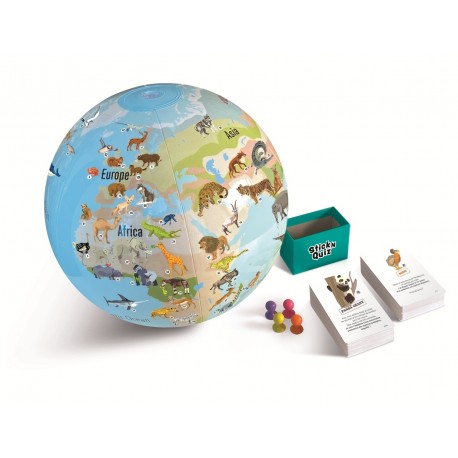 Stick & Quiz Mission Animaux 42 Cm - Jeux de Société - Globe Terrestre Gonflable - Jeu Educatif