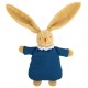 Lapin Nid d'Ange Doudou avec Hochet 20Cm - Coton Bio Bleu Denim