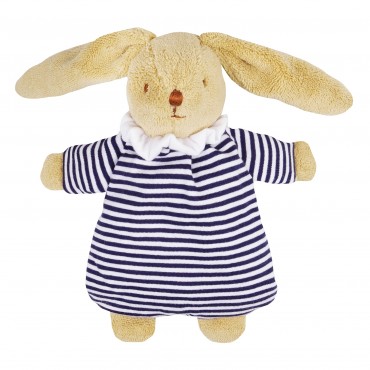 Lapin Nid d'Ange Doudou avec Hochet - Marinière 20Cm