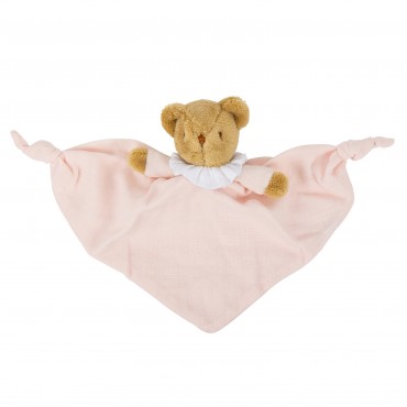 Ours Triangle Doudou avec Hochet 20Cm - Coton Bio Rose Poudré