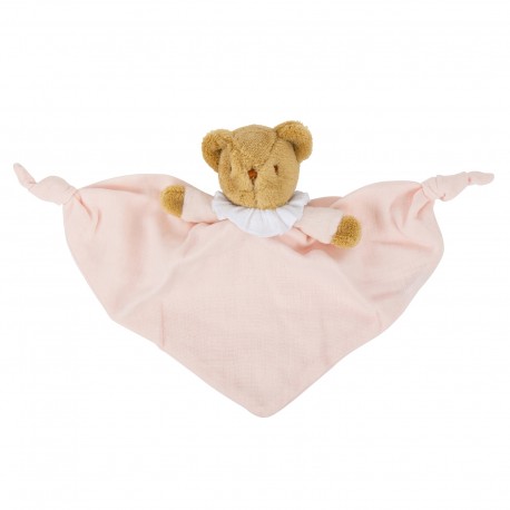 Bear Triangle Comforter with Rattle 20Cm - Pouder Pink Organic Coton