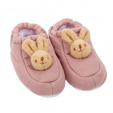 Chaussons Lapin 0-2 ans - Coton Bio Vieux Rose