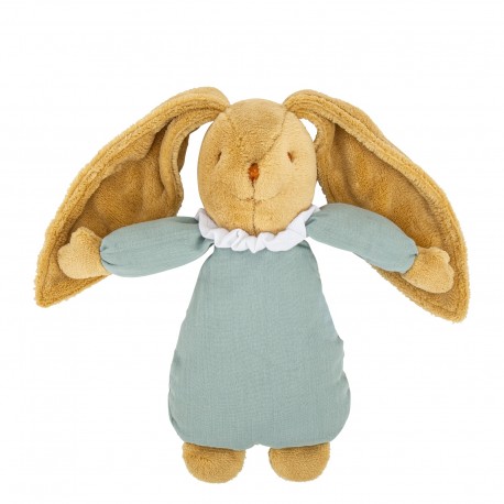 Lapin Nid d'Ange Doudou Musical - Coton Bio Celadon 25Cm