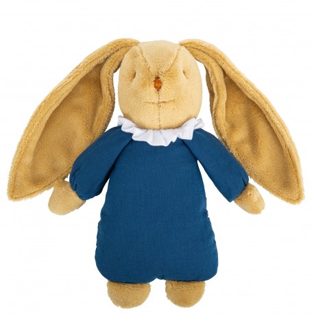 Lapin Nid d'Ange Doudou Musical 25Cm - Coton Bio Bleu Denim