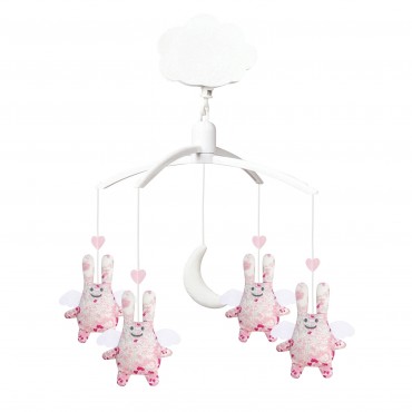 Mobile Musical Ange Lapin Fleurs Roses