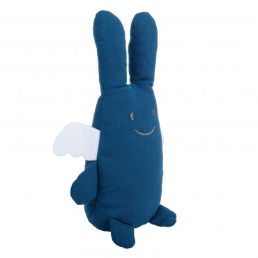 Ange Lapin Doudou avec Hochet 20Cm - Coton Bio Bleu Denim