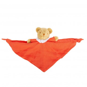 Ours Triangle Doudou avec Hochet 20Cm - Coton Bio Corail