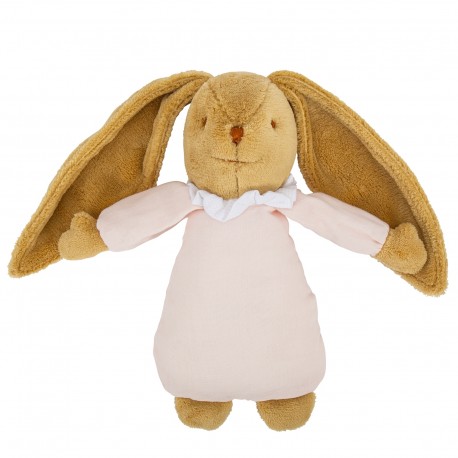 Lapin Nid d'Ange Doudou Musical - Coton Bio Rose Poudré 25Cm