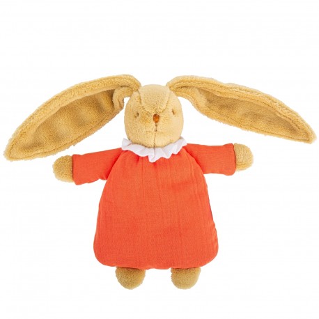 Lapin Nid d'Ange Doudou avec Hochet 20Cm - Coton Bio Corail