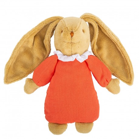 Lapin Nid d'Ange Doudou Musical 25Cm - Coton Bio Corail