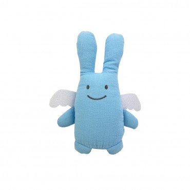 Ange Lapin Doudou avec Hochet 20Cm - Coton Bio Bleu Ciel
