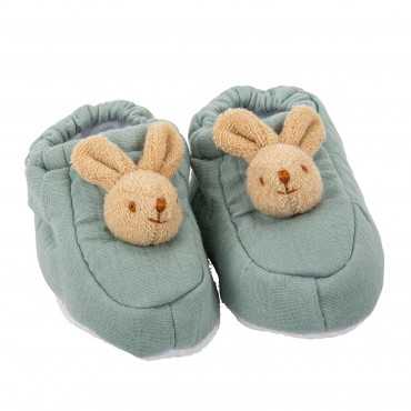 Chaussons Lapin 0-2 ans - Coton Bio Celadon