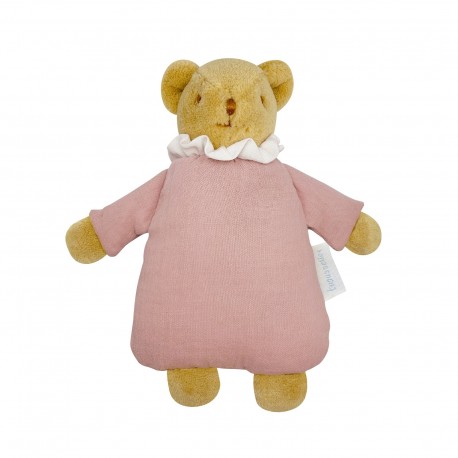 Ours Nid d'Ange avec Hochet 20Cm - Coton Bio Vieux Rose