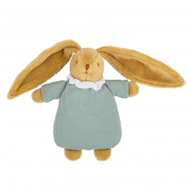 Lapin Nid d'Ange Doudou avec Hochet - Coton Bio Celadon 20Cm