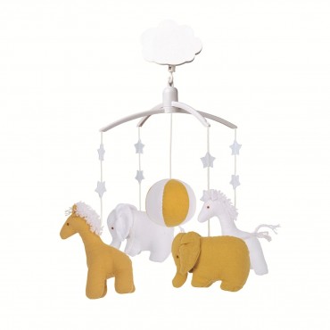 Mobile Musical Girafe, Elephant Curry & Blanc