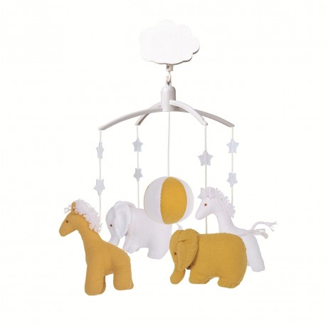 Mobile Musical Girafe, Elephant Curry & Blanc