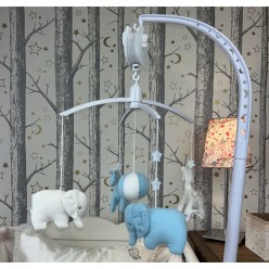 Mobile Musical - Girafes & Eléphants - Bleu & Blanc
