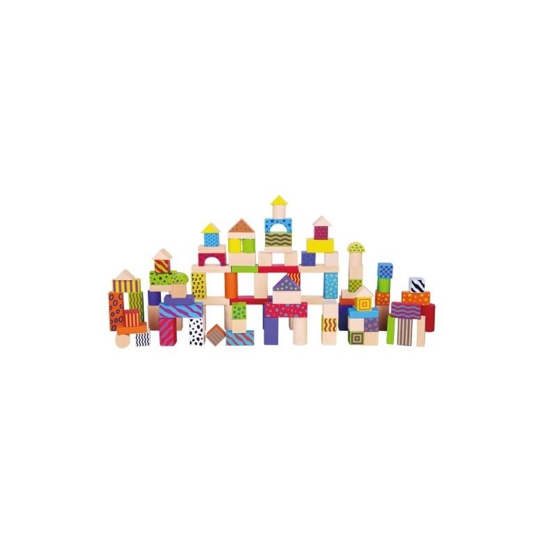 Baril de Blocs en bois - 100 pièces - Couleurs