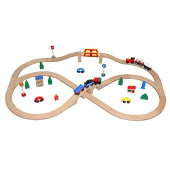 Circuit de train en bois, 49 pièces FSC
