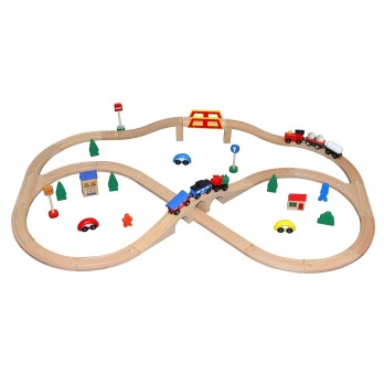 Circuit de train en bois, 49 pièces FSC